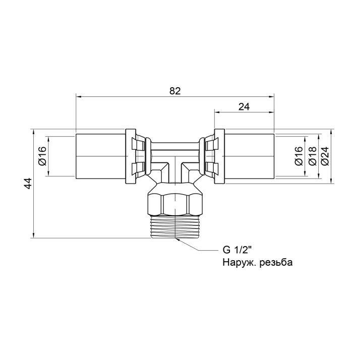 Трійник прес Icma 16х1/2"х16 ЗР №407 Трійник прес Icma 16х1/2"х16 ЗР №407