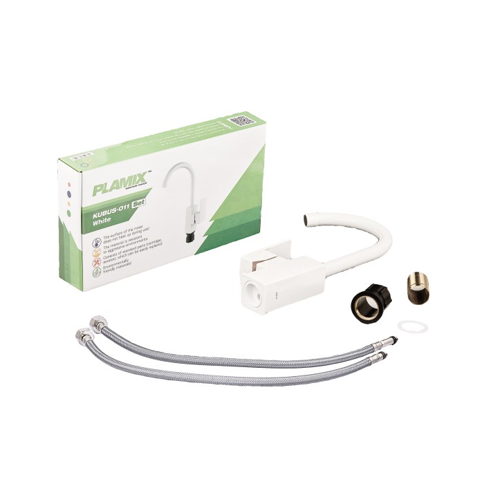 Змішувач для кухні Plamix Kubus-011 SET White (з підведенням) (PM0674) Змішувач для кухні Plamix Kubus-011 SET White (з підведенням) (PM0674)