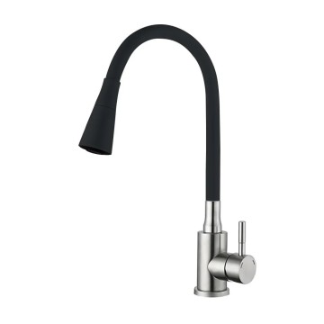 EKO4Y-01B кухня одноваж. силікон. вилив 2-х реж.нерж. сталь гайка Ø35 (black) {10/1}