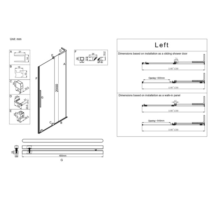 Двері у нішу Walk-In розсувні Koer SR SD07-120x200-L-TR-12 прозоре скло Easy Clean 8мм Матове золото (KR5687) Двері у нішу Walk-In розсувні Koer SR SD07-120x200-L-TR-12 прозоре скло Easy Clean 8мм Матове золото (KR5687)