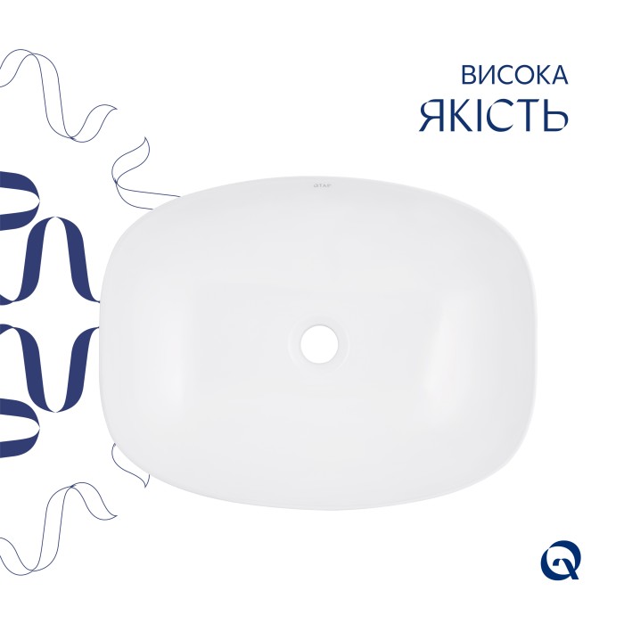 Комплект Qtap Cardinal: Раковина накладна 500×380×140 мм, White, овальна + Донний клапан Pop-up PU02