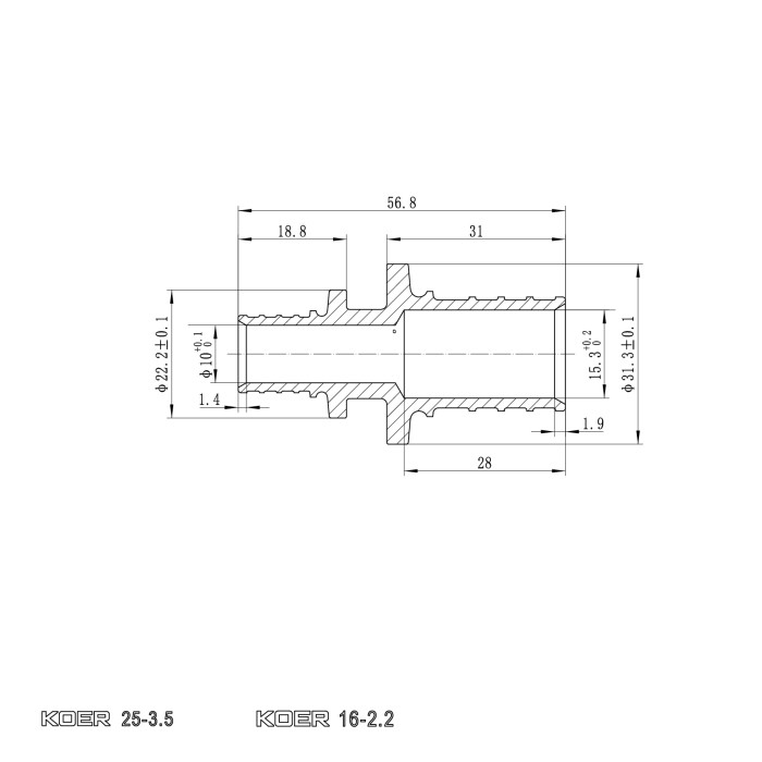 Муфта з'єднувальна перехідна Koer KA.С16-25 - 16(2.2mm) x 25(3.5mm) (KR4859) Муфта з'єднувальна перехідна Koer KA.С16-25 - 16(2.2mm) x 25(3.5mm) (KR4859)