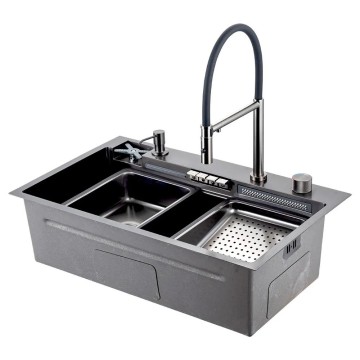 GS 7547-19 мийка PROFI 750*470 змішувач+сифон+ коланд.+дозатор+омивач склянк. (збройва сталь) {1/1}