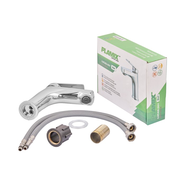 Змішувач для умивальника Plamix Lucas-001 SET Chrome з підведенням (PM0707) Змішувач для умивальника Plamix Lucas-001 SET Chrome з підведенням (PM0707)