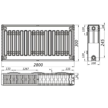 Радіатор сталевий 22/300х2800 бок KALITE
