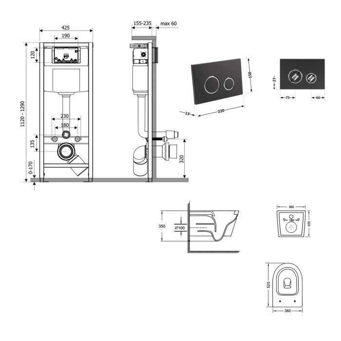 Готове рішення Qtap для ванної кімнати: підвісний унітаз Swan Ultra Quiet 520x360x320 + комплект інсталяції Nest 4 в 1 (кругла клавіша Matt Black) Готове рішення Qtap для ванної кімнати: підвісний унітаз Swan Ultra Quiet 520x360x320 + комплект інсталяції Nest 4 в 1 (кругла клавіша Matt Black)