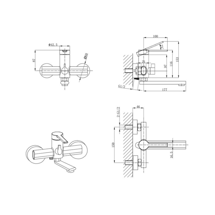 Змішувач для ванни Mixxus Lord 009 Euro Graphite (Колір графіт) (MI7140) Змішувач для ванни Mixxus Lord 009 Euro Graphite (Колір графіт) (MI7140)