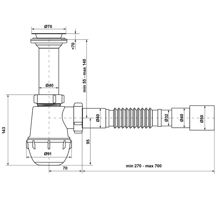 Сифон Waterstal А-40029 для мийки 1 1/2″ з гофрою Сифон Waterstal А-40029 для мийки 1 1/2″ з гофрою