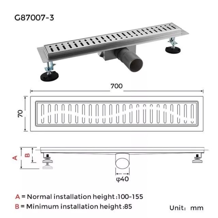 Трап для душу GAPPO G87007-3, 70х700 мм, нержавіюча сталь Трап для душу GAPPO G87007-3, 70х700 мм, нержавіюча сталь