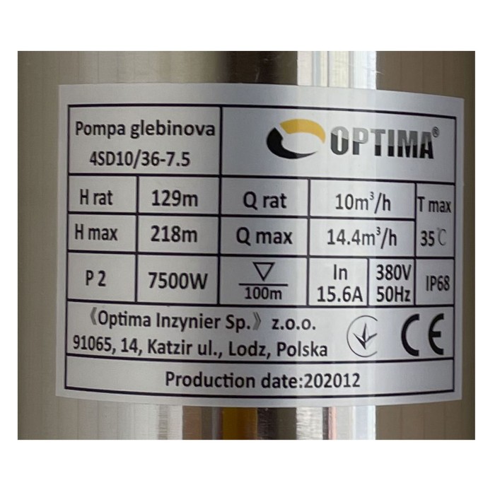 Насос свердловинний з підв. стійк. до піску OPTIMA 4SD10/36 7.5 кВт 218м 3-фазний ( 2 частини ) Насос свердловинний з підв. стійк. до піску OPTIMA 4SD10/36 7.5 кВт 218м 3-фазний ( 2 частини )