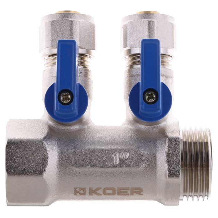 Колектор з кульовими кранами і фитингом Koer KR.1126-2 1"x2 ways (KR2838) Колектор з кульовими кранами і фитингом Koer KR.1126-2 1"x2 ways (KR2838)