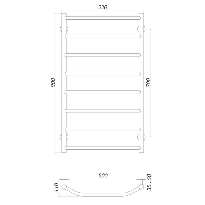 Рушникосушарка UNIO LT W 900-500-8 Драбинка Трапеція вода Рушникосушарка UNIO LT W 900-500-8 Драбинка Трапеція вода