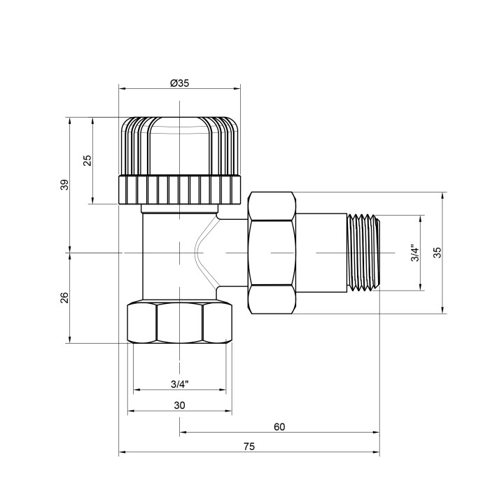 Кран радіаторний Icma 3/4" 30х1,5 кутовий №778 Кран радіаторний Icma 3/4" 30х1,5 кутовий №778