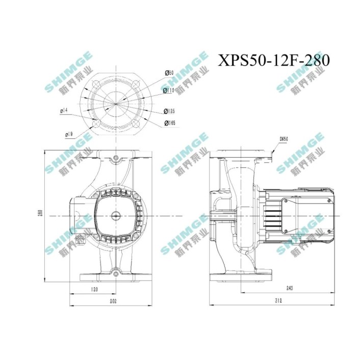 XPS50-12F-280 SHIMGE 380В цирк. мок. ротор 1,0 кВт Hmax 12м Qmax 300л/хв DN50 280мм+фл. {1} XPS50-12F-280 SHIMGE 380В цирк. мок. ротор 1,0 кВт Hmax 12м Qmax 300л/хв DN50 280мм+фл. {1}
