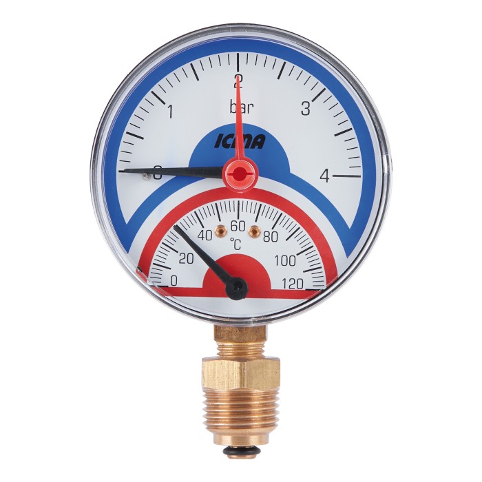 Термоманометр Icma 1/2" 0-4 бар, нижнє підключення №258 Термоманометр Icma 1/2" 0-4 бар, нижнє підключення №258