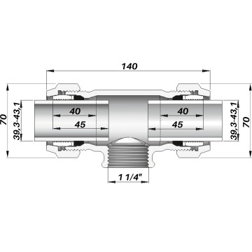 З'єднання зажимне потрійне 1 1/4″(Ø40мм)х1 1/4″В чавунне QТ Gebo