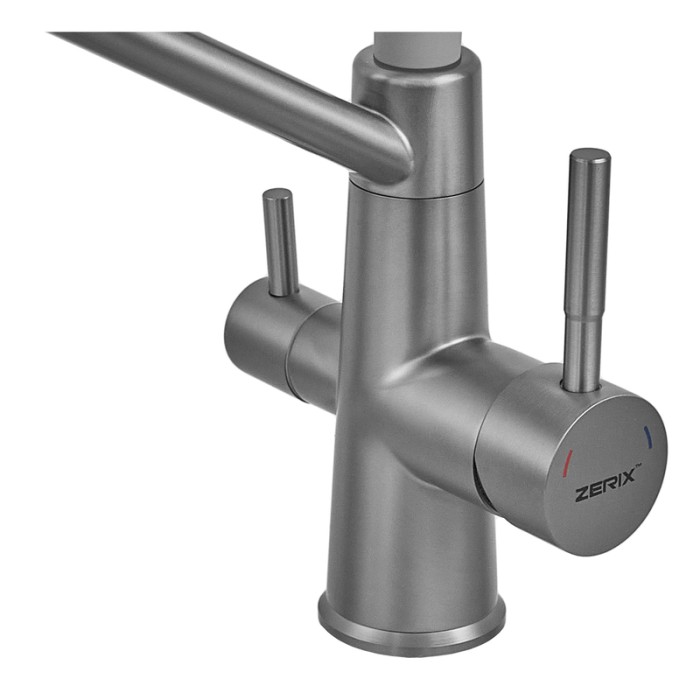 Змішувач для кухні з силіконовим виливом Zerix FUL-021 Graphite Refl.Gray з нерж. сталі SUS304 з виходом для пит.води (ZX6000) Змішувач для кухні з силіконовим виливом Zerix FUL-021 Graphite Refl.Gray з нерж. сталі SUS304 з виходом для пит.води (ZX6000)