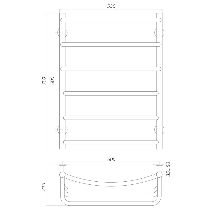 Рушникосушарка UNIO LКD W 700-500-6 Драбинка Каскад Дуга вода Рушникосушарка UNIO LКD W 700-500-6 Драбинка Каскад Дуга вода