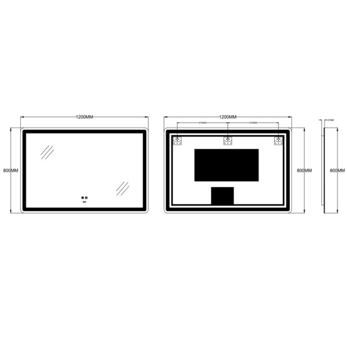 Дзеркало Zerix Mirra MR05-120x80 з LED Touch, Anti-fog, димером, регулятором яскравості (ZX6061)