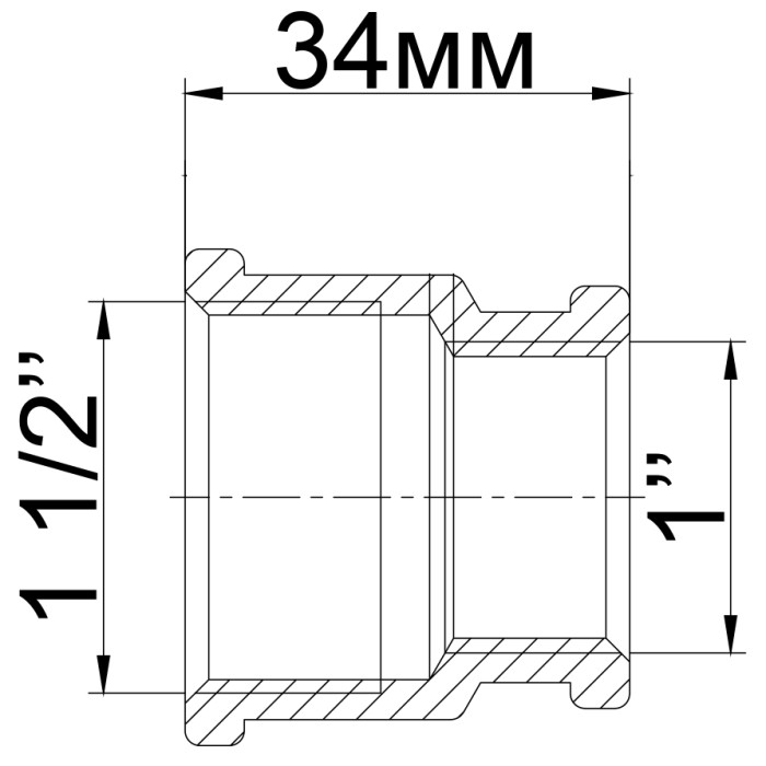 Муфта редукційна 1 1/2″х 1″ВВ латунна 309Б Муфта редукційна 1 1/2″х 1″ВВ латунна 309Б