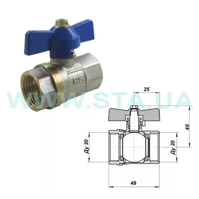 Кран кульовий STA 3/4" ВВ (червоний метелик) НІК. {120/12} Кран кульовий STA 3/4" ВВ (червоний метелик) НІК. {120/12}