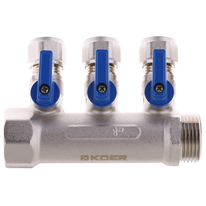 Колектор з кульовими кранами і фитингом Koer KR.1126-3 1"x3 ways (KR2839) Колектор з кульовими кранами і фитингом Koer KR.1126-3 1"x3 ways (KR2839)