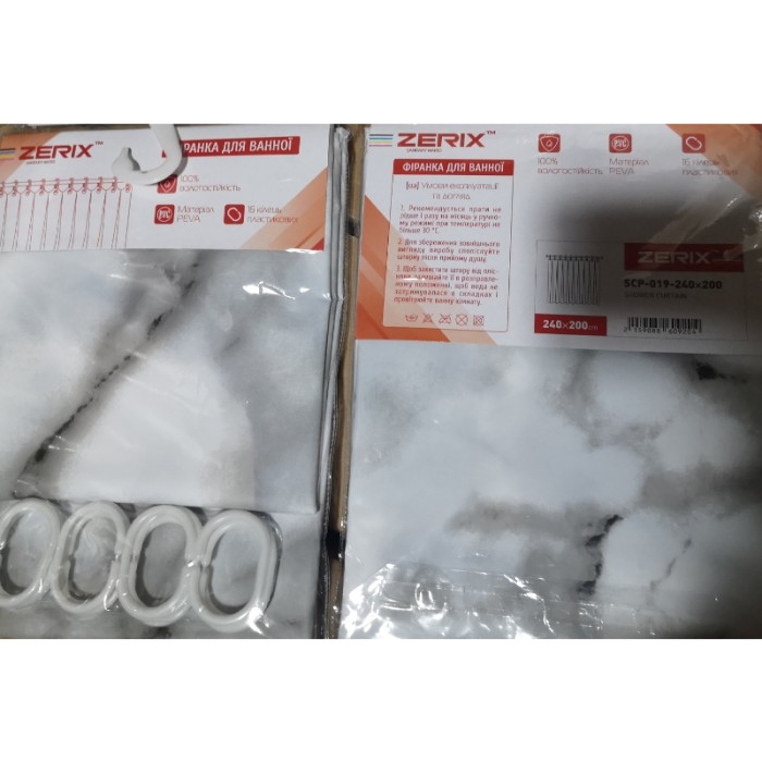 Шторка для ванної Zerix SCP-019-240x200 з PEVA (поліетиленвінілацетату) (Візерунок Шторка для ванної Zerix SCP-019-240x200 з PEVA (поліетиленвінілацетату) (Візерунок