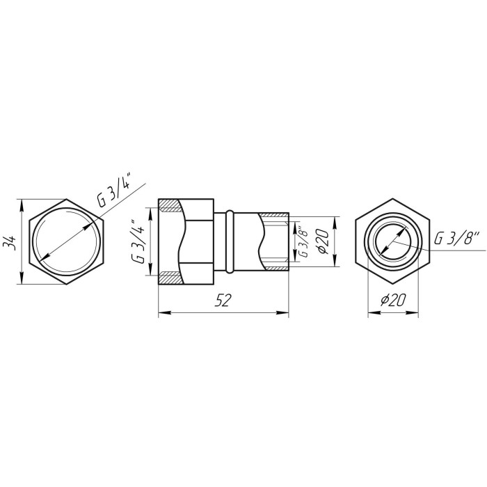 Муфта із внутрішньою різьбою прес APE ITALY AP 102 3/4″х20 Муфта із внутрішньою різьбою прес APE ITALY AP 102 3/4″х20