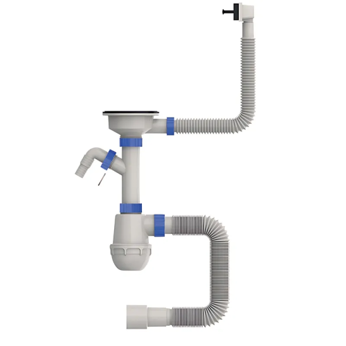 Сифон для кухні Mixxus SK-05-BL 3 1/2"x40 з пластиковою сіткою, відведенням для пральної машини, гнучким прямок. переливом (MI8192)