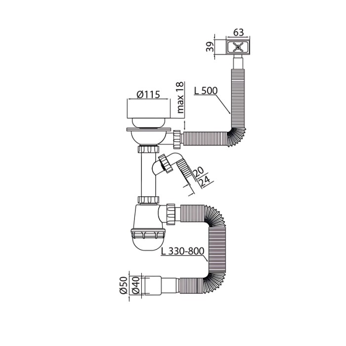 Сифон для кухні Mixxus SK-05-BL 3 1/2"x40 з пластиковою сіткою, відведенням для пральної машини, гнучким прямок. переливом (MI8192) Сифон для кухні Mixxus SK-05-BL 3 1/2"x40 з пластиковою сіткою, відведенням для пральної машини, гнучким прямок. переливом (MI8192)
