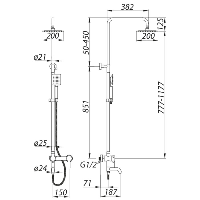 Душова колона зі змішувачем ZERIX LR72401 (нерж. сталь) (LL1027) Душова колона зі змішувачем ZERIX LR72401 (нерж. сталь) (LL1027)