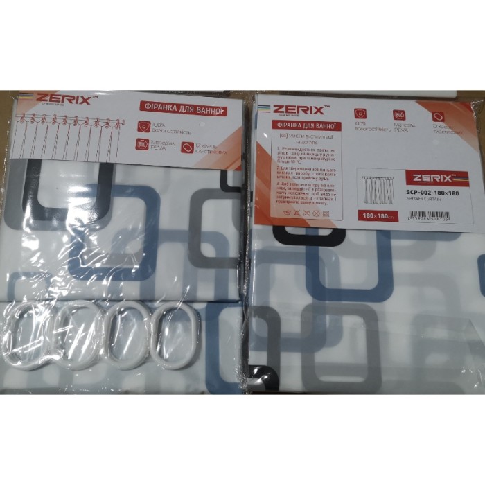 Шторка для ванної Zerix SCP-002-180x180 з PEVA (поліетиленвінілацетату) (Візерунок Шторка для ванної Zerix SCP-002-180x180 з PEVA (поліетиленвінілацетату) (Візерунок