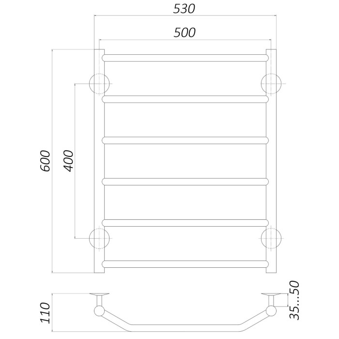 Рушникосушарка UNIO LT W 600-500-6 Драбинка Трапеція вода Рушникосушарка UNIO LT W 600-500-6 Драбинка Трапеція вода