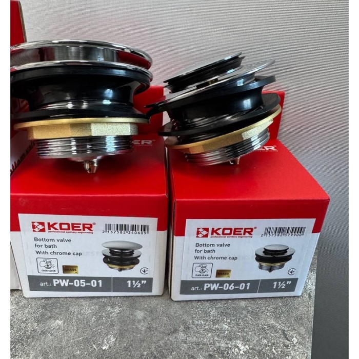 Донний клапан для ванни Koer PW-05-01 автоматичний (Click-Clack) (Колір хром) 1 1/2'' (KR3406) Донний клапан для ванни Koer PW-05-01 автоматичний (Click-Clack) (Колір хром) 1 1/2'' (KR3406)