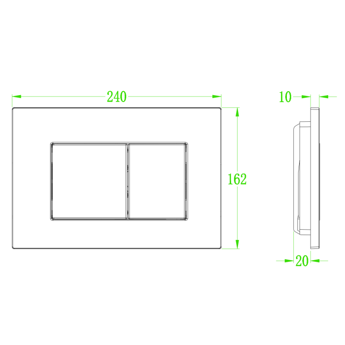 Панель змиву Koer KT-0602-16 240x160x10mm пластикова, кнопка квадратна (колір чорний глянцевий) (KR5182)