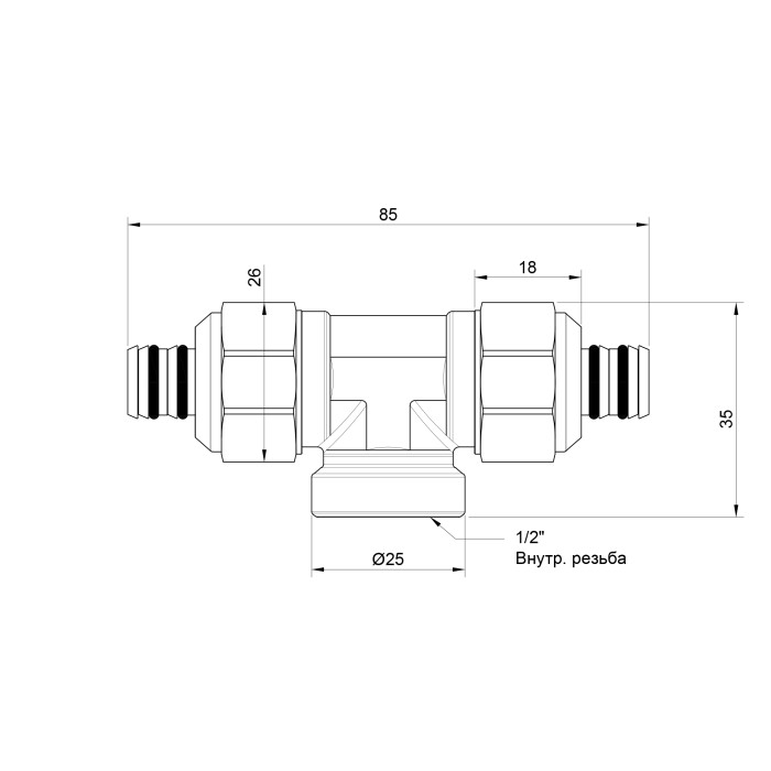 Трійник обжимний Icma 16х1/2"х16 ВР №538 Трійник обжимний Icma 16х1/2"х16 ВР №538