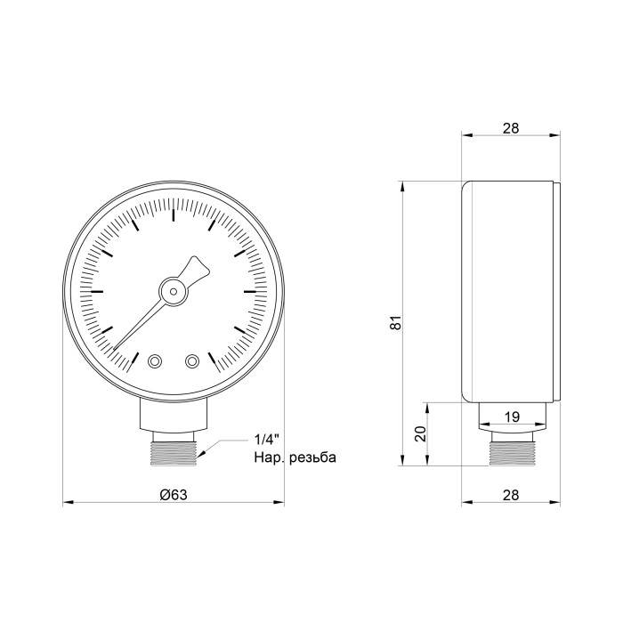 Манометр Icma 1/4" 0-6 бар, нижнє підключення №244 Манометр Icma 1/4" 0-6 бар, нижнє підключення №244