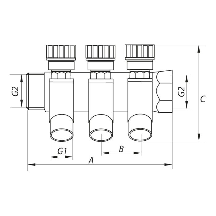 Колектор вентильний з фитингом Koer KR.1123-3 3/4"x3 ways (KR2830) Колектор вентильний з фитингом Koer KR.1123-3 3/4"x3 ways (KR2830)