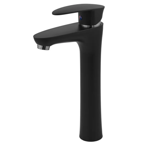 Змішувач для умивальника Plamix Cezar-001 HIGH SET Matte black (з підведенням) (PM0664)
