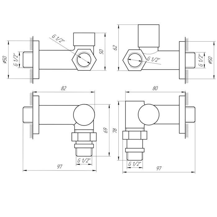 !Набір Кран вентильний кутовий з американкою SOLOMON LUX 1/2″ CHROM 7777_TEN (1уп.)