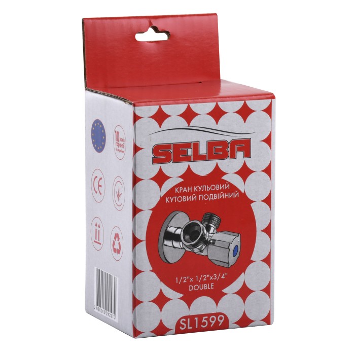 Кран кульовий кутовий подвійний SELBA 1/2″х 1/2″х3/4″ DOUBLE (SL1599) Кран кульовий кутовий подвійний SELBA 1/2″х 1/2″х3/4″ DOUBLE (SL1599)