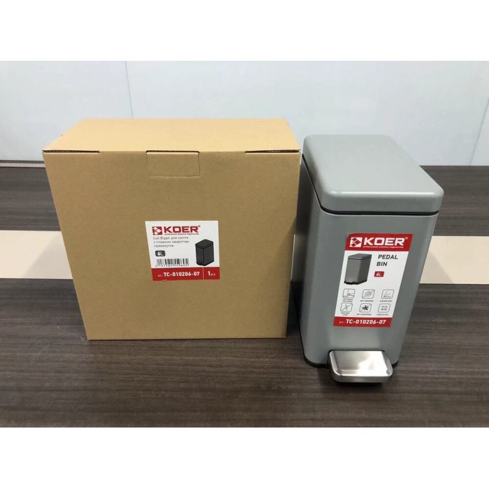 Відро для сміття з плавним закриттям прямокутне Koer TC-010206-07 6 л колір сірий (KR5596) Відро для сміття з плавним закриттям прямокутне Koer TC-010206-07 6 л колір сірий (KR5596)