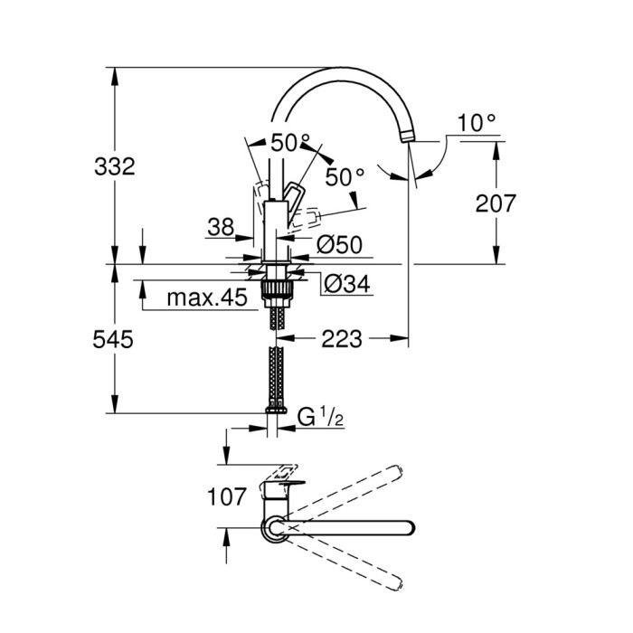 Змішувач для кухні Grohe BauLoop New (31232001) Змішувач для кухні Grohe BauLoop New (31232001)