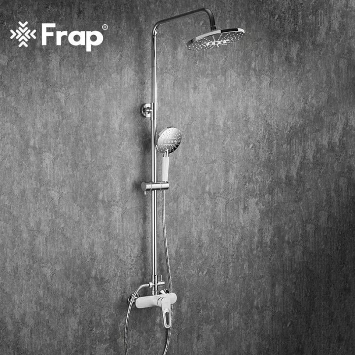 Душева система Frap F2449-20, перемикач на лійку, 3 режими, білий/хром Душева система Frap F2449-20, перемикач на лійку, 3 режими, білий/хром