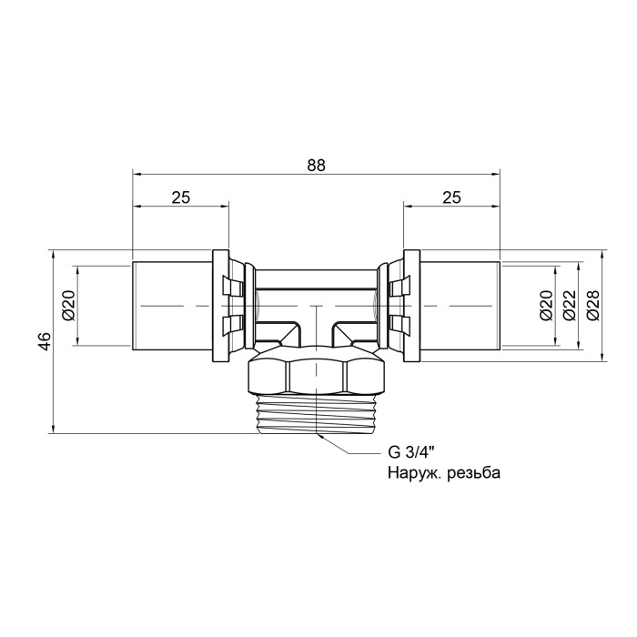 Трійник прес Icma 20х3/4"х20 ЗР №407 Трійник прес Icma 20х3/4"х20 ЗР №407