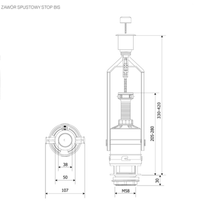 Зливний клапан K.K.POL Stop BIS(350/ZSS/211-00-T1)