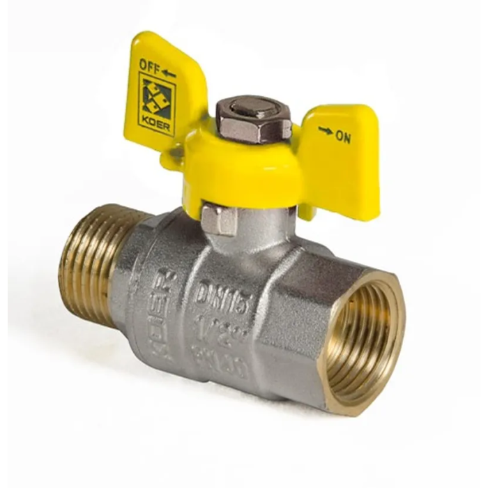 Кран кульовий KOER KR.218.G - 1/2" FM ГШМ YELLOW, ручка "метелик" жовта (KR0036)