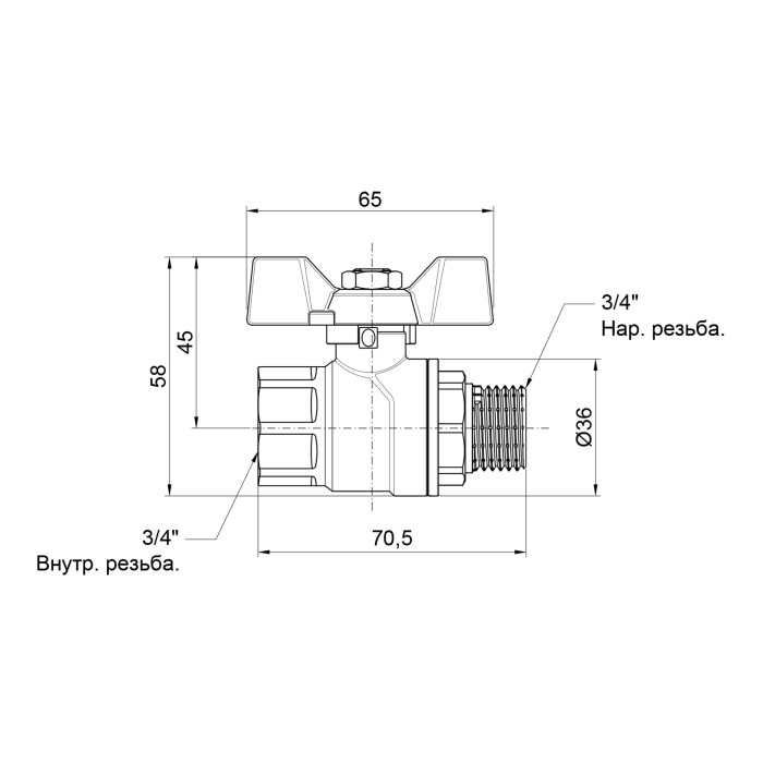 Кран кульовий Thermo Alliance Forte 3/4" ВЗ для води (метелик) SF607W20