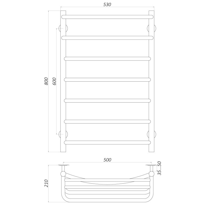 Рушникосушарка UNIO Op W 800-500-7 Олівія з полицею вода Рушникосушарка UNIO Op W 800-500-7 Олівія з полицею вода