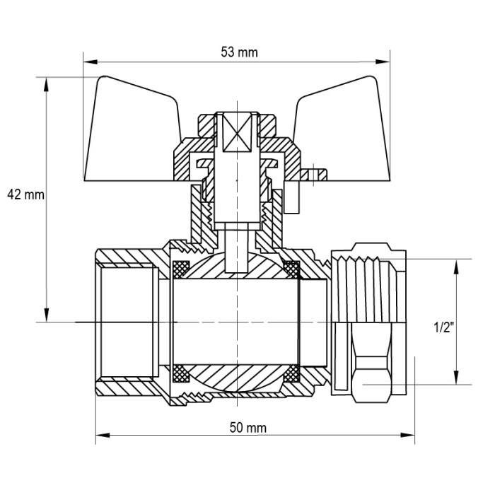 Кран кульовий Koer Wing 16x1/2M (KR.351) (LL1656) Кран кульовий Koer Wing 16x1/2M (KR.351) (LL1656)